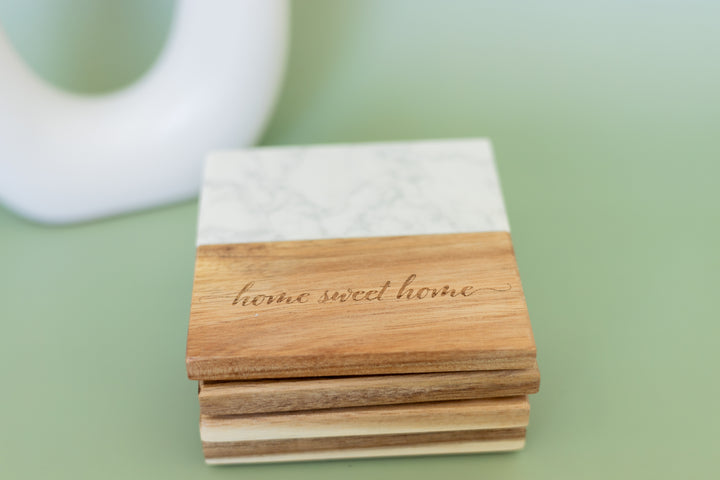 Personalized Square Marble & Acacia Coasters