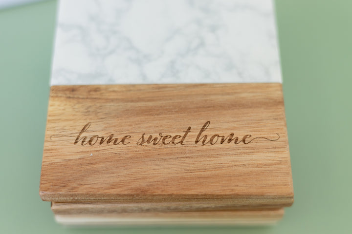Personalized Square Marble & Acacia Coasters