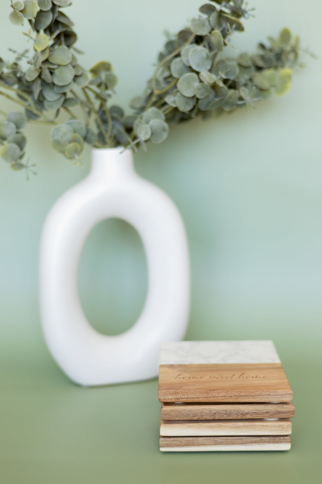 Personalized Square Marble & Acacia Coasters