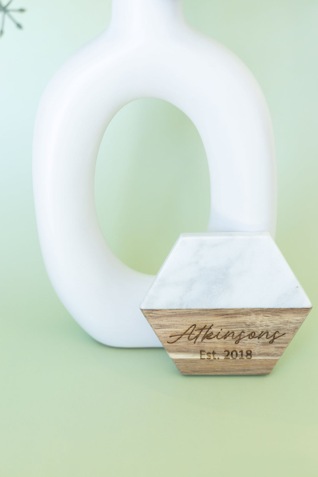 Personalized Hexagon Marble & Acacia Coasters